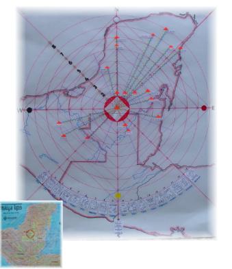 Gebiet der magnetischen Aktivierung der Pyramiden mit Calakmul als Mittelpunkt
